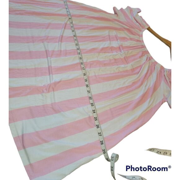 ASOS Pink White Stripe Cabana Candy Stripe Off Shoulder Short Sleeve Dress 8 - Picture 9 of 12